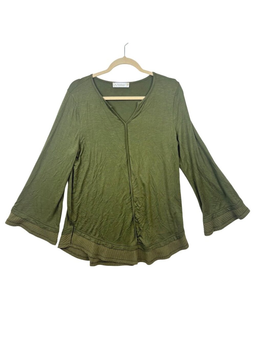 ✨3/$30 Weekend Suzanne Betro M Green Bell Sleeve Top Boho Blouse